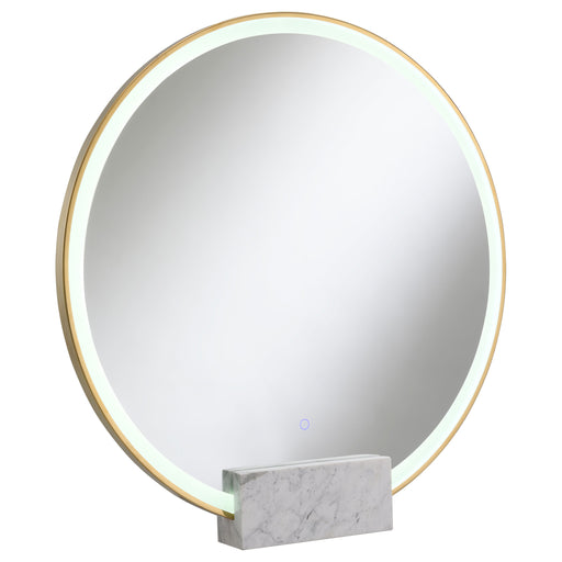 Jocelyn Round Table Top LED Vanity Mirror White Marble Base Gold Frame image