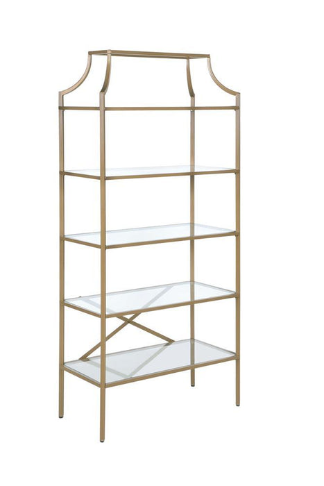 Serena 5-tier Tempered Glass Shelves Bookcase Matte Gold